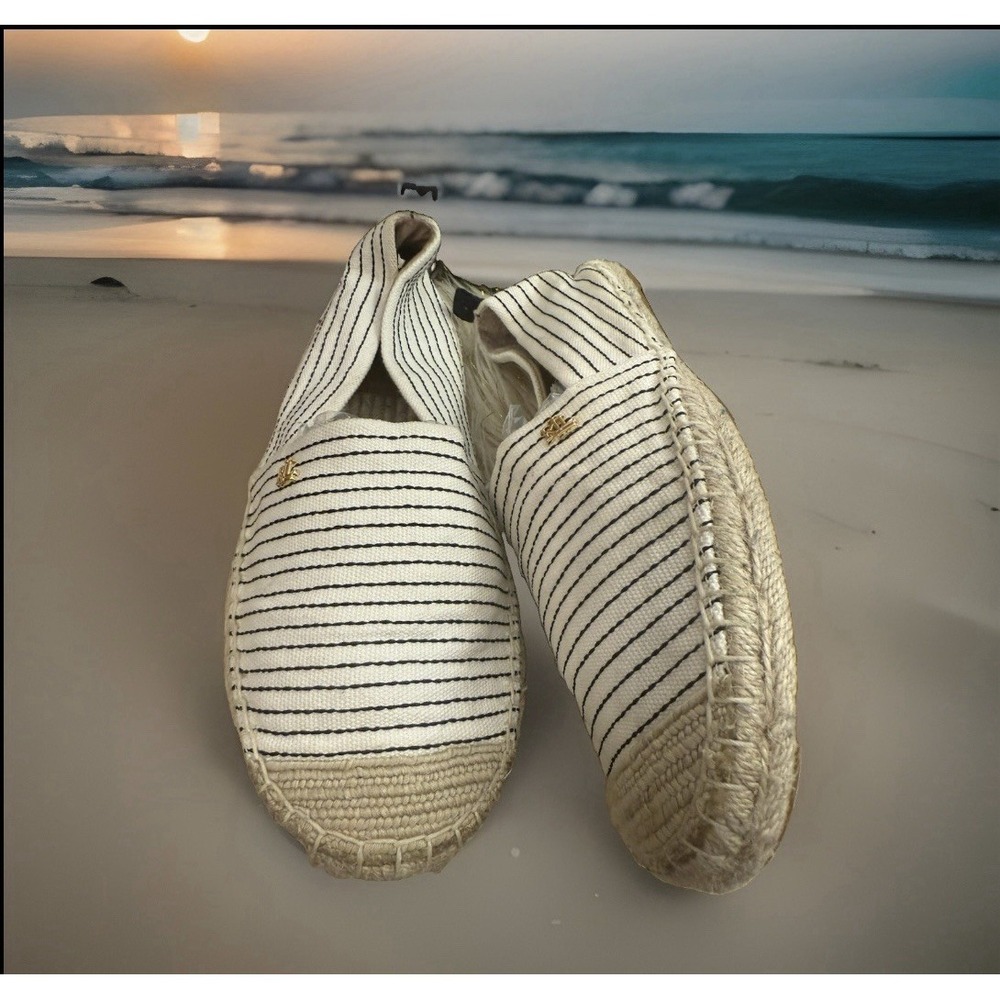Ralph Lauren Women's Canvas Blue/White Striped Espadrille Slip-On Flats 9.5 B